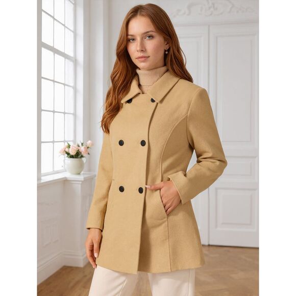 Peacoat Double Breasted Button Outerwear Winter Coat Brown - Picture 2 of 6